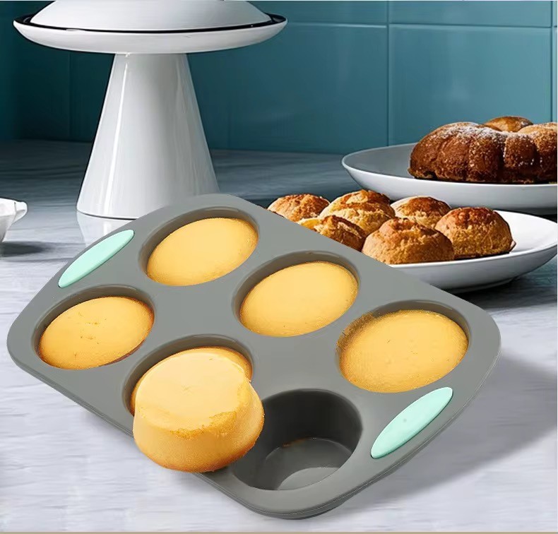Tavă profesională din silicon – 6 brioșe mari (Large 6 Cup Muffin Pan)