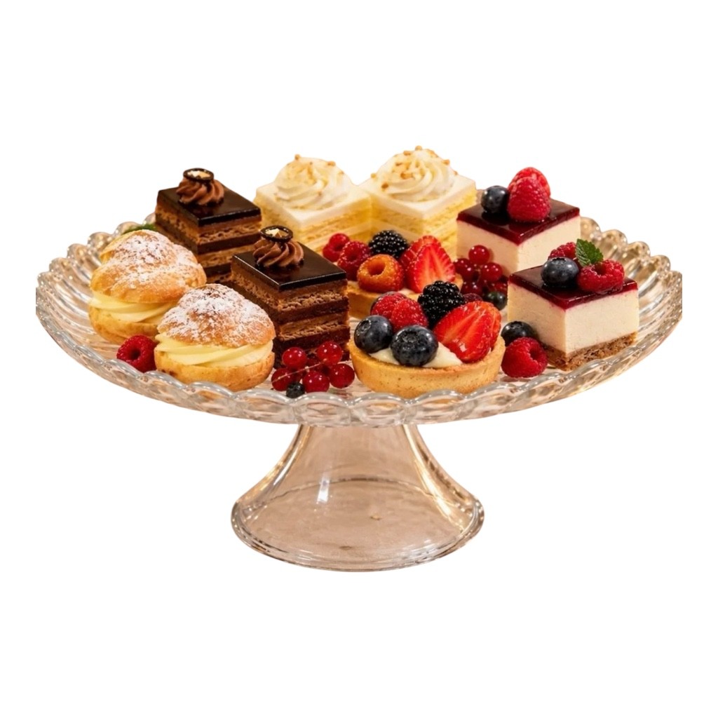 Tavă pentru servire PUFo Cake din sticlă, cu piedestal, 19 cm