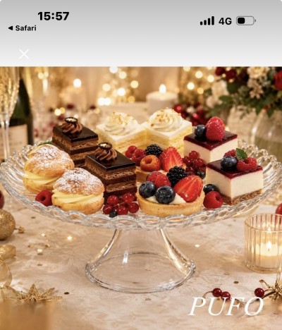 Tavă pentru servire PUFo Cake din sticlă, cu piedestal, 19 cm - foto 3